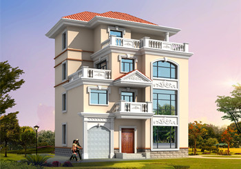 帶車庫四層別墅外觀效果圖及設計圖紙,戶型方正通透