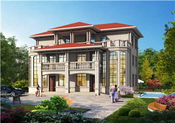 170平方米歐式三層雙拼別墅建筑設計圖紙及效果圖片