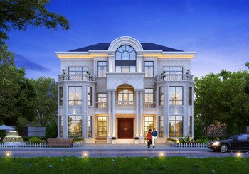 歐式大氣新農(nóng)村三層別墅豪宅設(shè)計(jì)圖，外觀高端，對稱設(shè)計(jì)