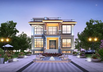 兩層平屋頂帶地下室別墅設計方案(全套自建房施工圖+效果圖)