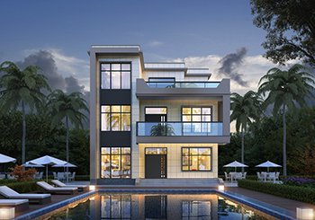 戶型方正的三層平頂小別墅設(shè)計(jì)圖，占地面積100平