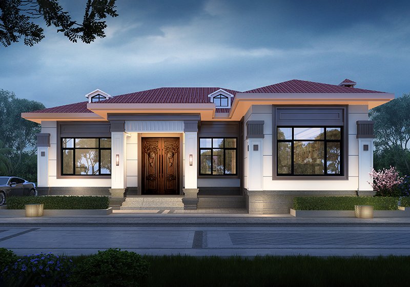 150平米一層7字型別墅設(shè)計(jì)方案，功能齊全舒適簡約，設(shè)計(jì)感十足