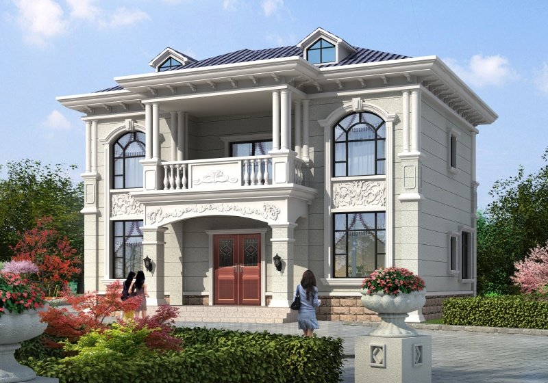 簡歐漂亮農(nóng)村二層別墅設(shè)計(jì)方案圖紙，12米乘9米