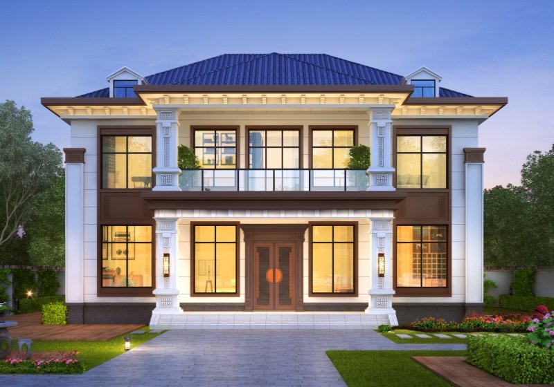 14米乘10米農(nóng)村二層別墅新款，外觀對稱設(shè)計(jì)，經(jīng)久耐看！