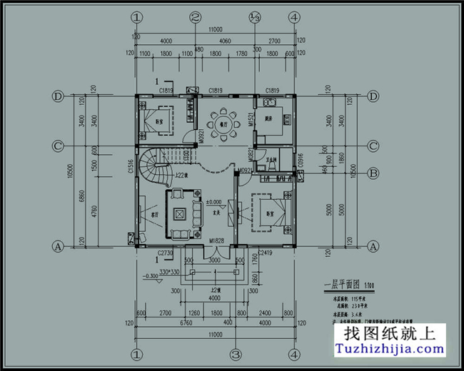115平方米農村二層實用小復式房屋設計整套施工圖紙