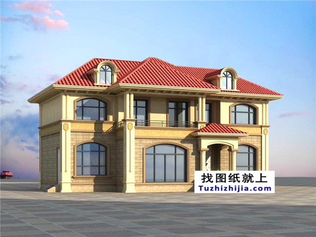 127平方米歐式實用型自建二層別墅設計CAD圖紙14.74米*9.34米