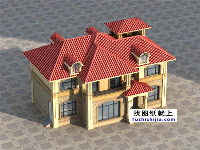 127平方米歐式實用型自建二層別墅設計CAD圖紙14.74米*9.34米