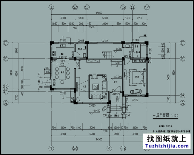 127平方米歐式實用型自建二層別墅設計CAD圖紙14.74米*9.34米