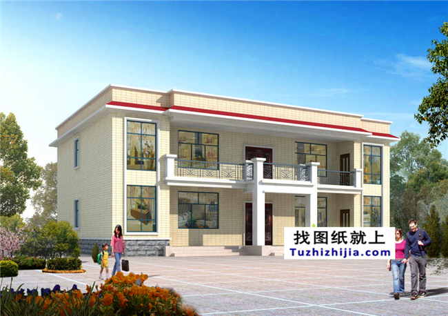 164平方米河南二層平屋頂房屋設計圖紙帶外觀效果圖,17x11米