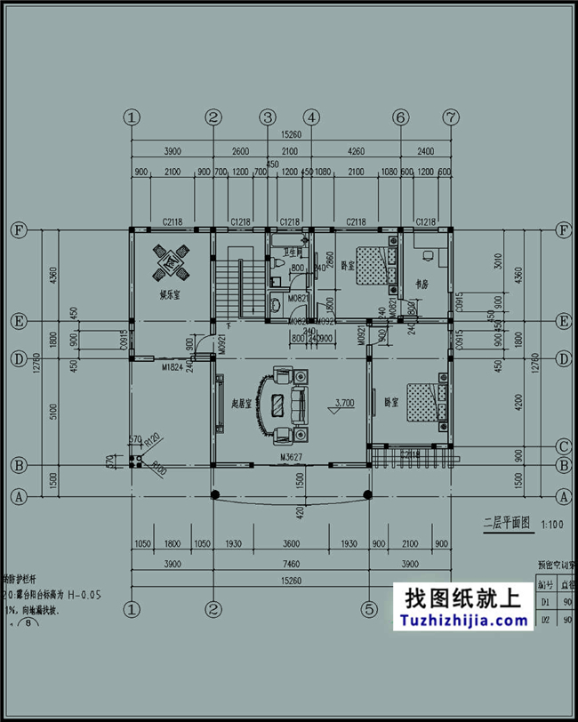 186平方米二層自建別墅設計施工圖紙及外觀效果圖,15x13米