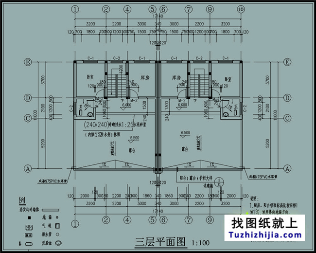 180平方米新農(nóng)村雙拼戶型別墅房屋設(shè)計(jì)圖紙帶外觀圖,17X11米