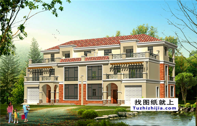 290平方米福建新農村三層雙拼建筑設計圖紙帶外觀圖,23.8米x12.2米