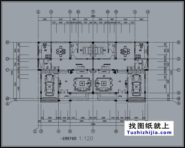 290平方米福建新農村三層雙拼建筑設計圖紙帶外觀圖,23.8米x12.2米