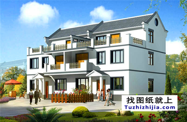 180平方米湖南農村雙拼小別墅設計圖紙帶外觀圖,17X10米