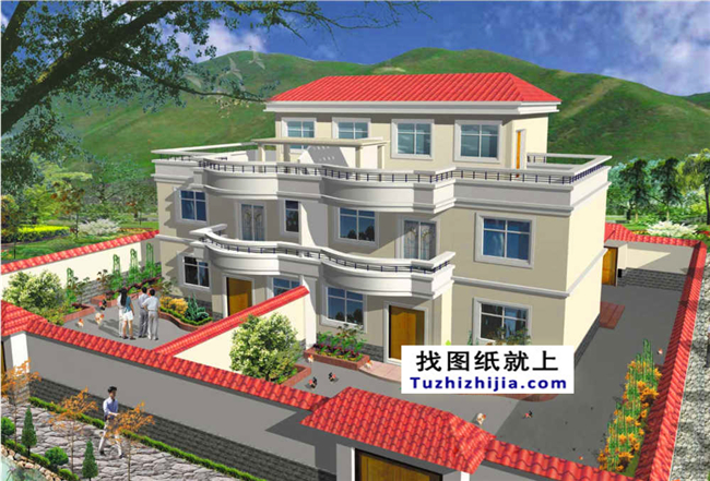 190平方米雙拼樓房設計施工圖紙帶外觀，18x11米