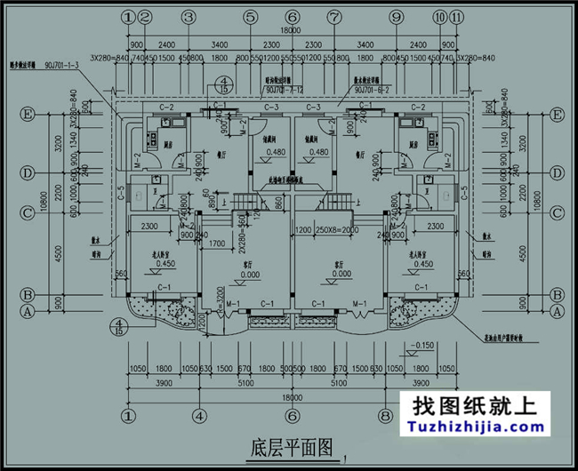190平方米雙拼樓房設計施工圖紙帶外觀，18x11米