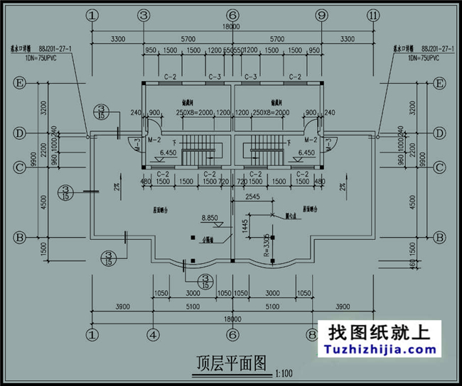 190平方米雙拼樓房設計施工圖紙帶外觀，18x11米