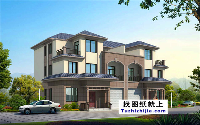 200平方米穩重大氣三層雙拼別墅建筑設計圖紙,19.04米*11.0米