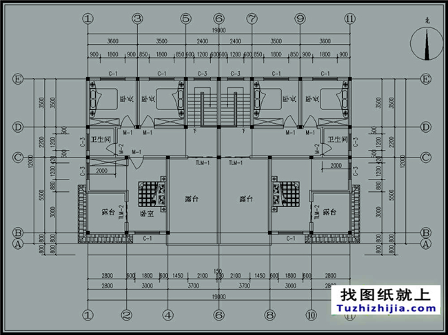  235平方米三層雙拼別墅CAD設(shè)計圖紙，19x12米