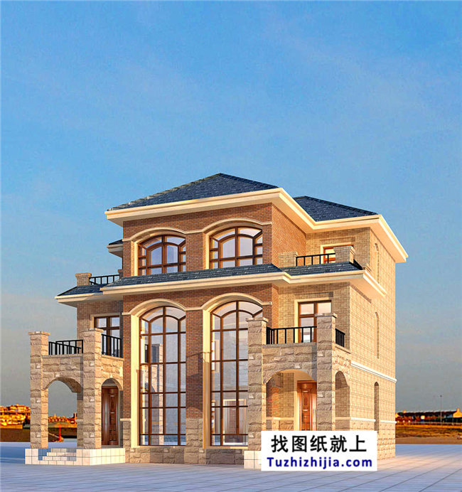 175平方米歐式三層雙拼別墅設計施工圖紙及效果圖，12x13米