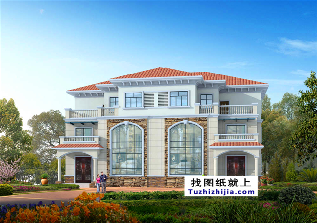 275平方米新農村雙拼樓中樓戶型別墅設計圖紙及效果圖,21X14米