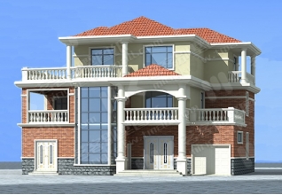 225平方米新農村三層別墅設計圖及效果圖，帶車庫