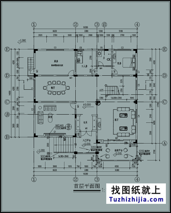 280平方米非常洋氣的三層別墅戶型設計建筑圖紙,16x18米