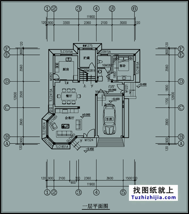 150平方米帶車庫的三層自建別墅施工圖紙,12X13米