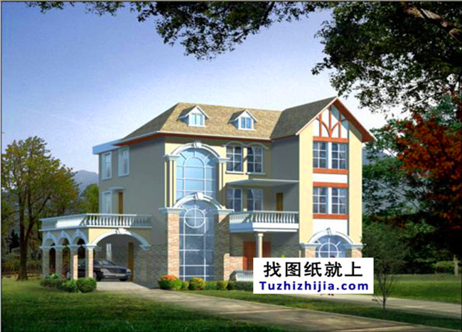 135平方米三層農村別墅建筑圖紙及外觀圖,14X12米