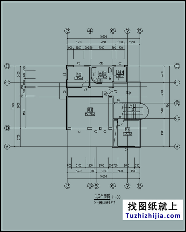 135平方米三層農村別墅建筑圖紙及外觀圖,14X12米