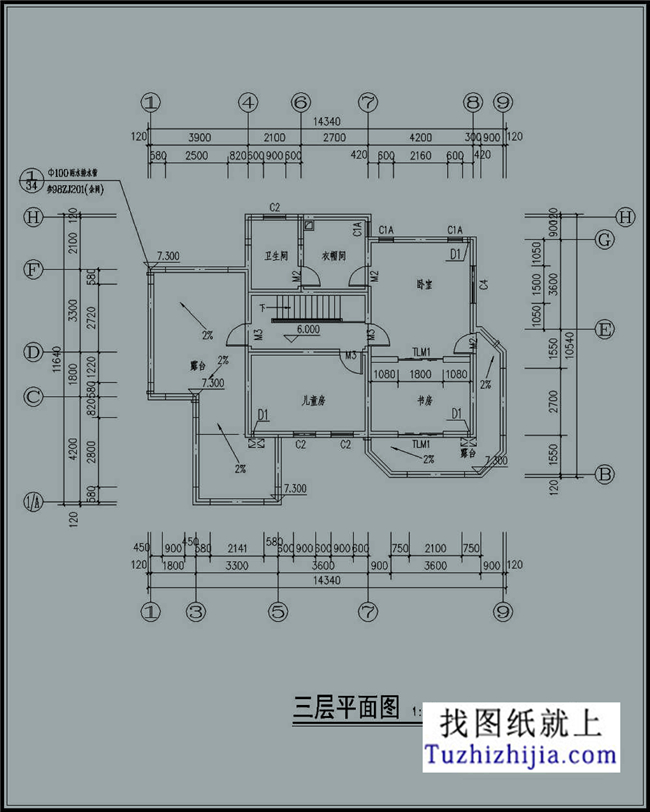140平方米新農(nóng)村三層別墅自建施工設(shè)計圖，14x14米