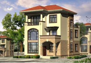 地中海風(fēng)格三層別墅設(shè)計(jì)圖紙，帶外觀效果圖