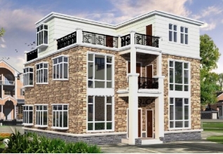 平屋頂新農村三層自建別墅設計帶效果圖11x13米