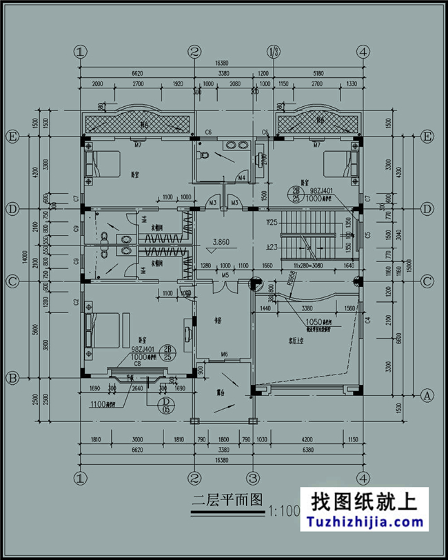 240平方米大氣實用農村三層別墅設計施工圖紙,16x15米