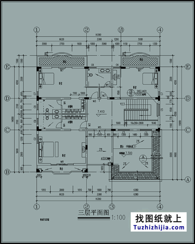 240平方米大氣實用農村三層別墅設計施工圖紙,16x15米