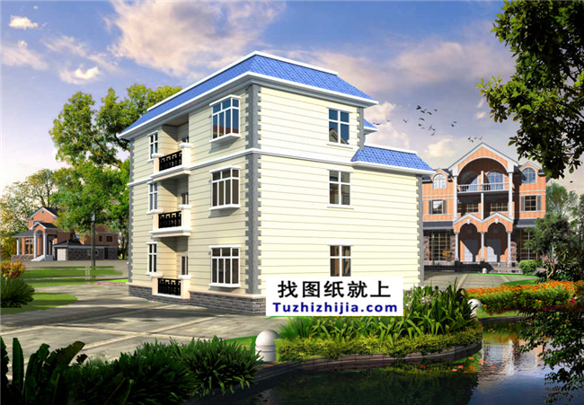 145平方米平屋頂農(nóng)村三層自建別墅設(shè)計(jì)圖紙帶效果圖,11x13米