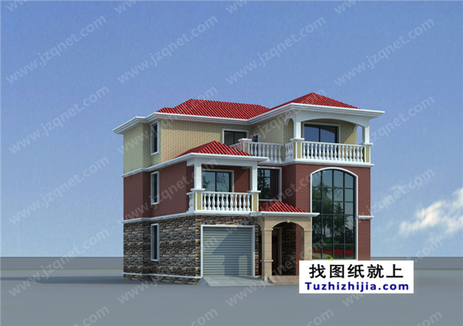 140平方米新農(nóng)村三層別墅設計建筑圖紙及外觀效果圖，12x12米