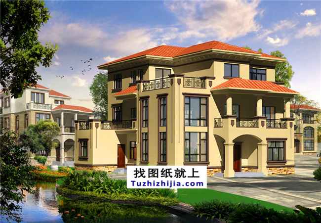 帶閣樓的三層別墅房屋設(shè)計(jì)圖紙及效果圖