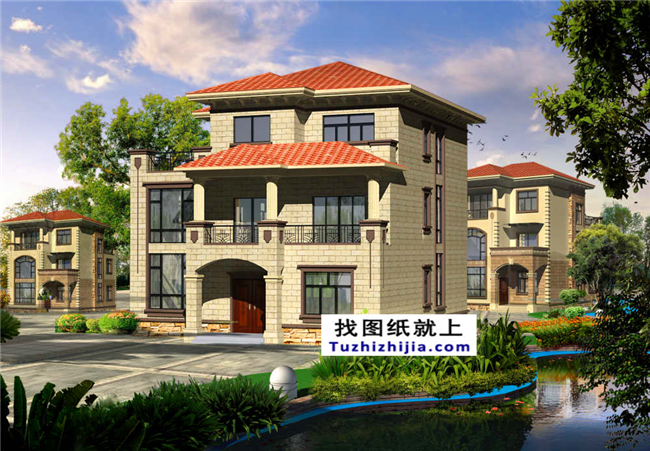 帶閣樓的三層別墅房屋設(shè)計(jì)圖紙及效果圖