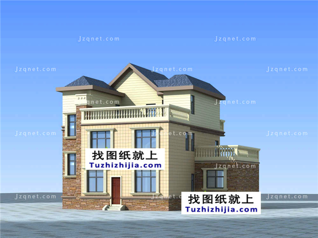 小戶型90平米三層新農村自建房屋設計施工CAD圖紙及效果圖