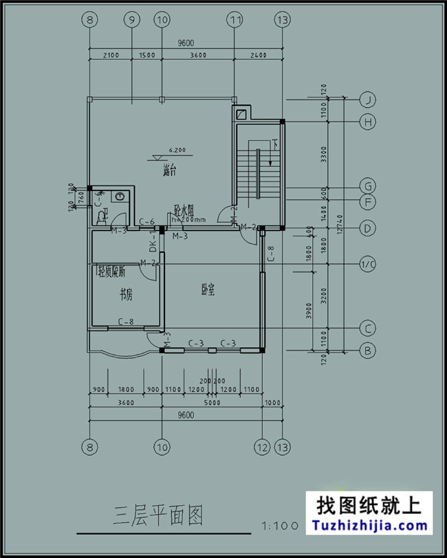 小戶型90平米三層新農村自建房屋設計施工CAD圖紙及效果圖
