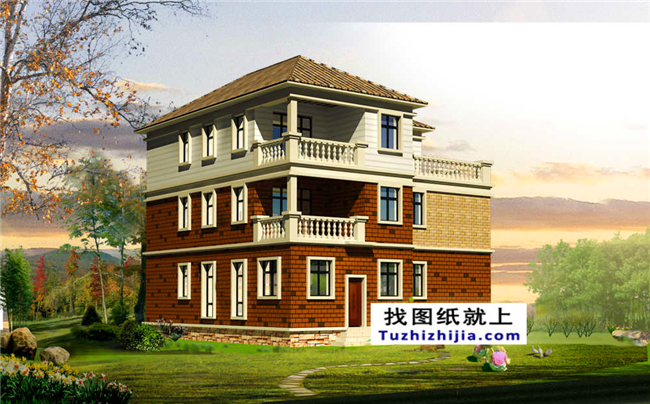 復式帶堂屋三層農村房屋設計圖紙帶效果圖