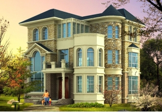 歐式豪華三層別墅設計圖紙，含外觀效果圖+施工圖