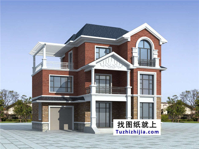 自建三層小洋樓設計圖紙,含效果圖,帶車庫