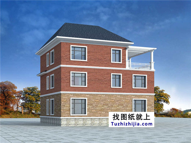 自建三層小洋樓設計圖紙,含效果圖,帶車庫