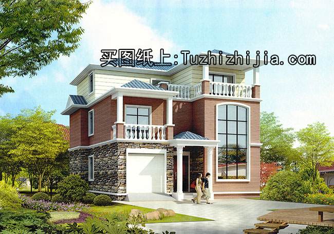 復式三層帶車庫簡歐小別墅設計圖，農村三層房屋設計圖