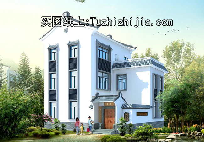 徽派120平新農村住宅設計方案,帶外觀效果圖