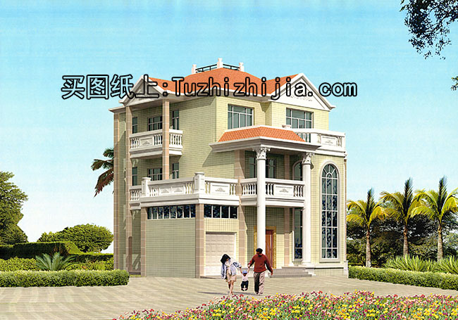 三層帶車庫農村別墅設計圖紙(含外觀效果圖)