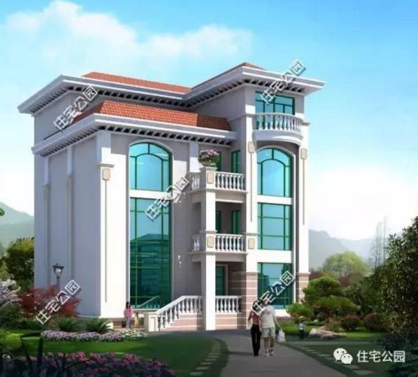 最新款農村三層樓房設計，弧形落地窗采光好，全圖！