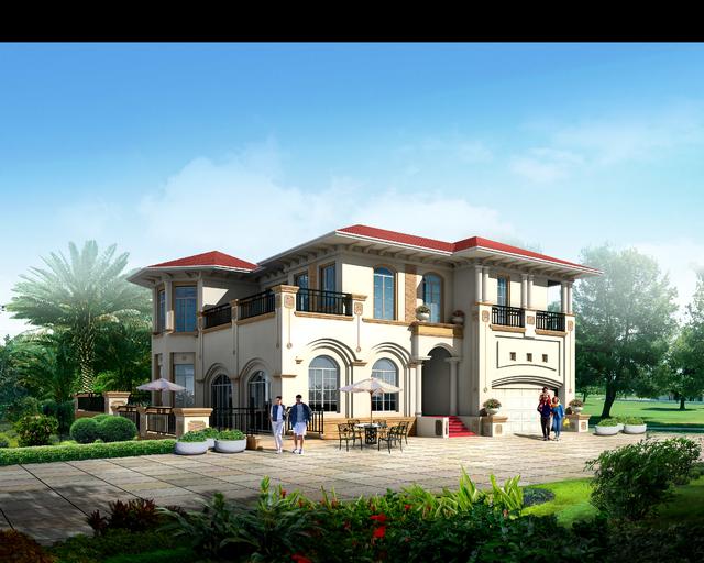 時尚歐式二層農村小別墅設計圖 雙車庫帶露臺造型大氣